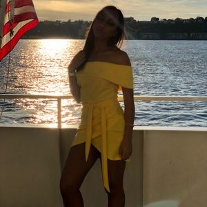YELLOW Off the Shoulder Front Tied Dress